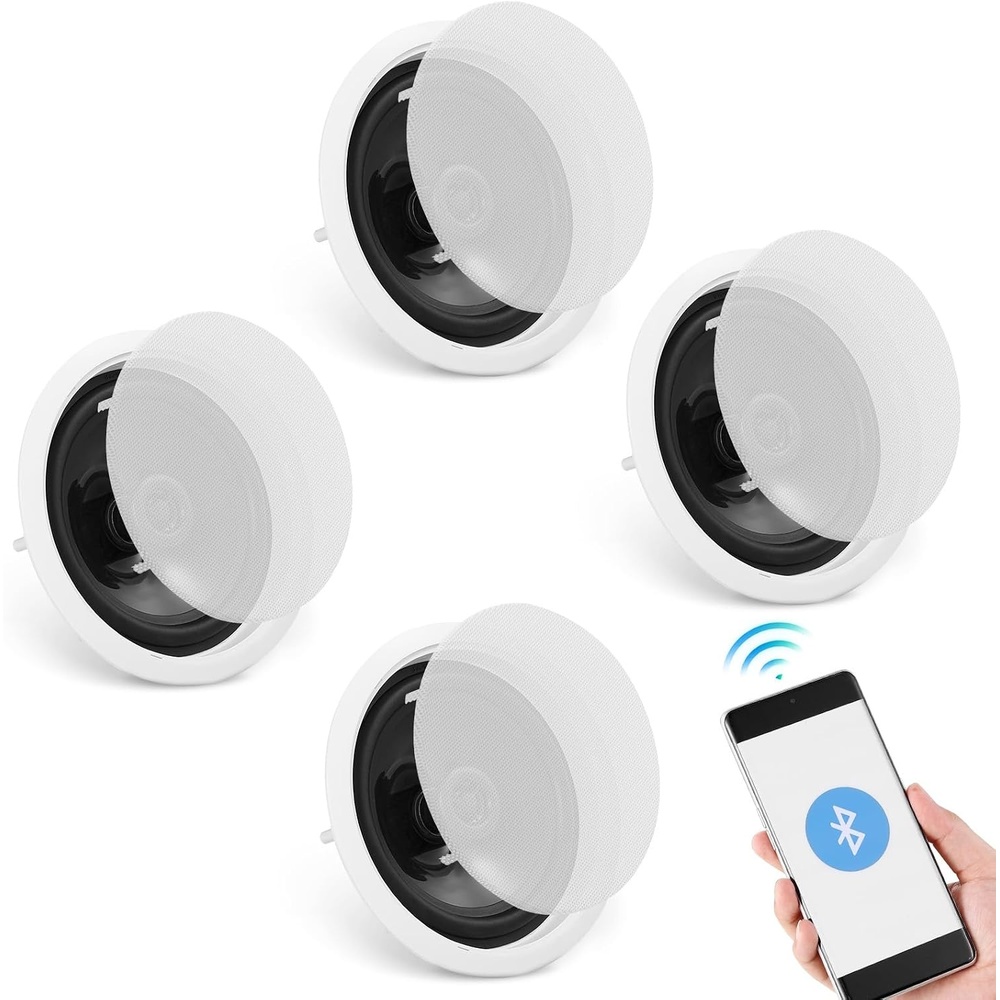 image:imageVEVOR 4 PCs 65 Bluetooth Ceiling Speakers 600W Flush Mount Ceiling amp inWall Speaker System with 8 Impedance 89dB Sensitivity for Home Kitchen Living Room Bedroom or Covered Outdoor Porches65 4 Pieces