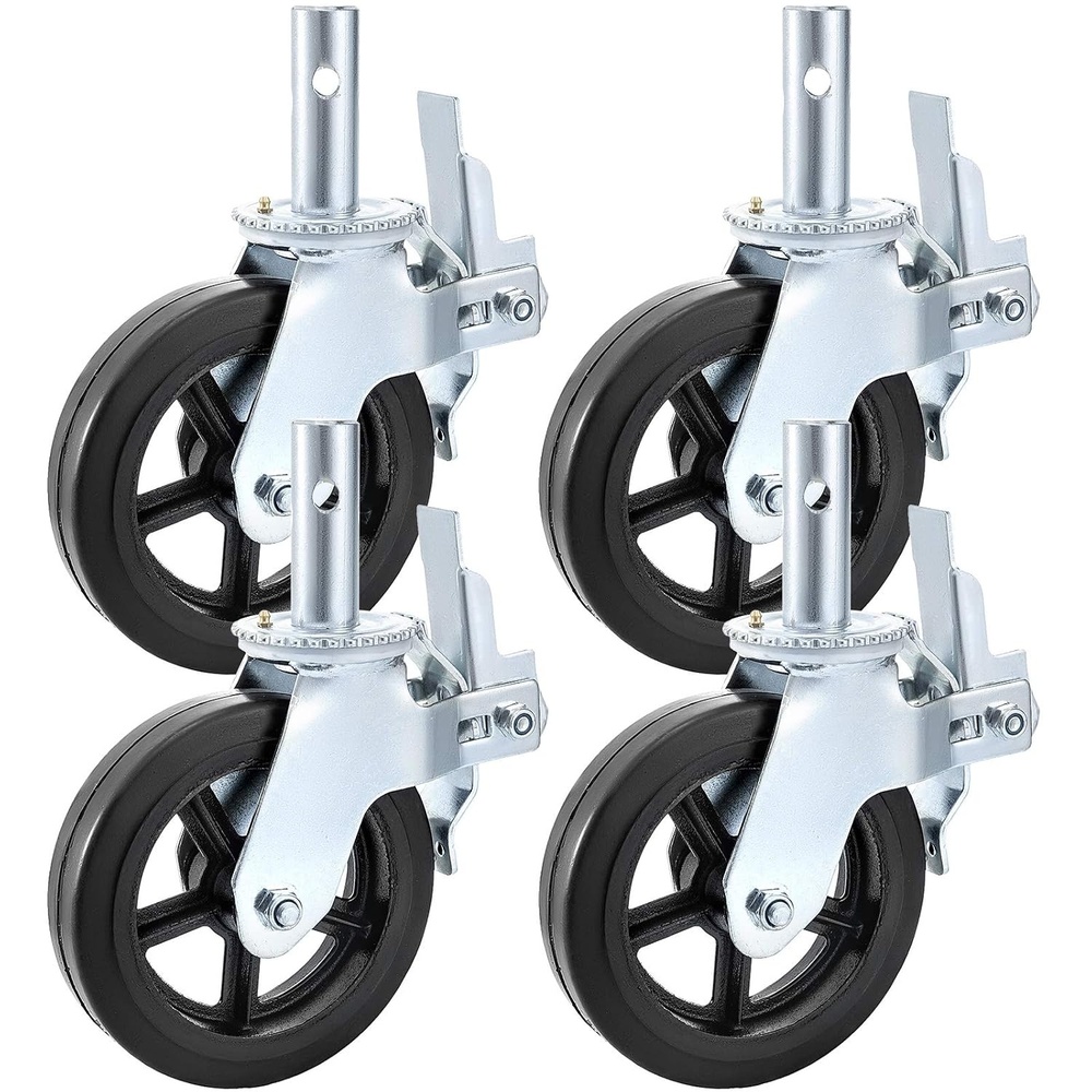 image:imageVEVOR 4 Pack Scaffolding Wheels 8 x 2 Inch Scaffold Caster Wheels with Dual Locking Rubber Swivel Casters 360 Degrees Heavy Duty Rubber Swivel Stem Casters with Brake 2908LBS Capacity