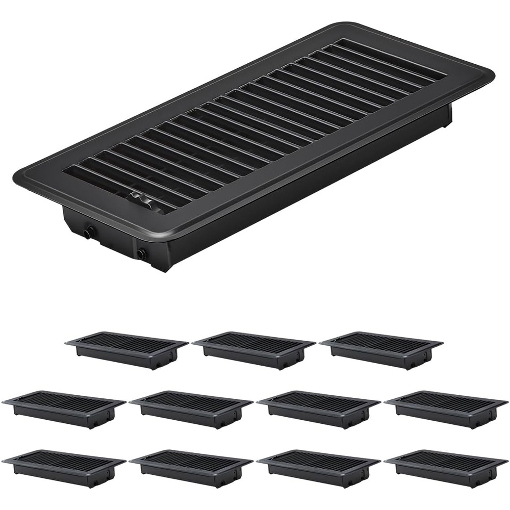 image:imageVEVOR 4 x 10 Inch Floor Registers 2Pack Vent Grilles HVAC HeavyDuty Walkable Iron Floor Vents Easily Adjustable RustProof Air Vents Deflector with Metal Damper for Home amp Office NickelPlatedBlack12 Pack