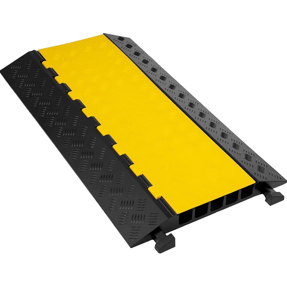 image:imageVEVOR 5 Channel Cable Protectors Extreme Rubber Cable Ramps Heavy Duty Protective Cable Wire Cord Ramp Driveway Rubber Traffic Speed Bumps Cable Protector 5Channel 1Pack18000Lb for Driveway Modular Interlocking Connection Heavy Duty Cable Traffic Speed Bump with FlipOpen Top Cover Black Yellow5 Channel