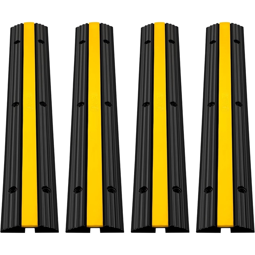 image:imageVEVOR 5 Channel Rubber Cable Protector Ramp Heavy Duty 22000 lbsaxle Capacity Wire Hose Cord Cover Ramp ADA Compliant Driveway Road Hump Traffic Speed Bump wFlipOpen Top Cover1 Channel4PCS