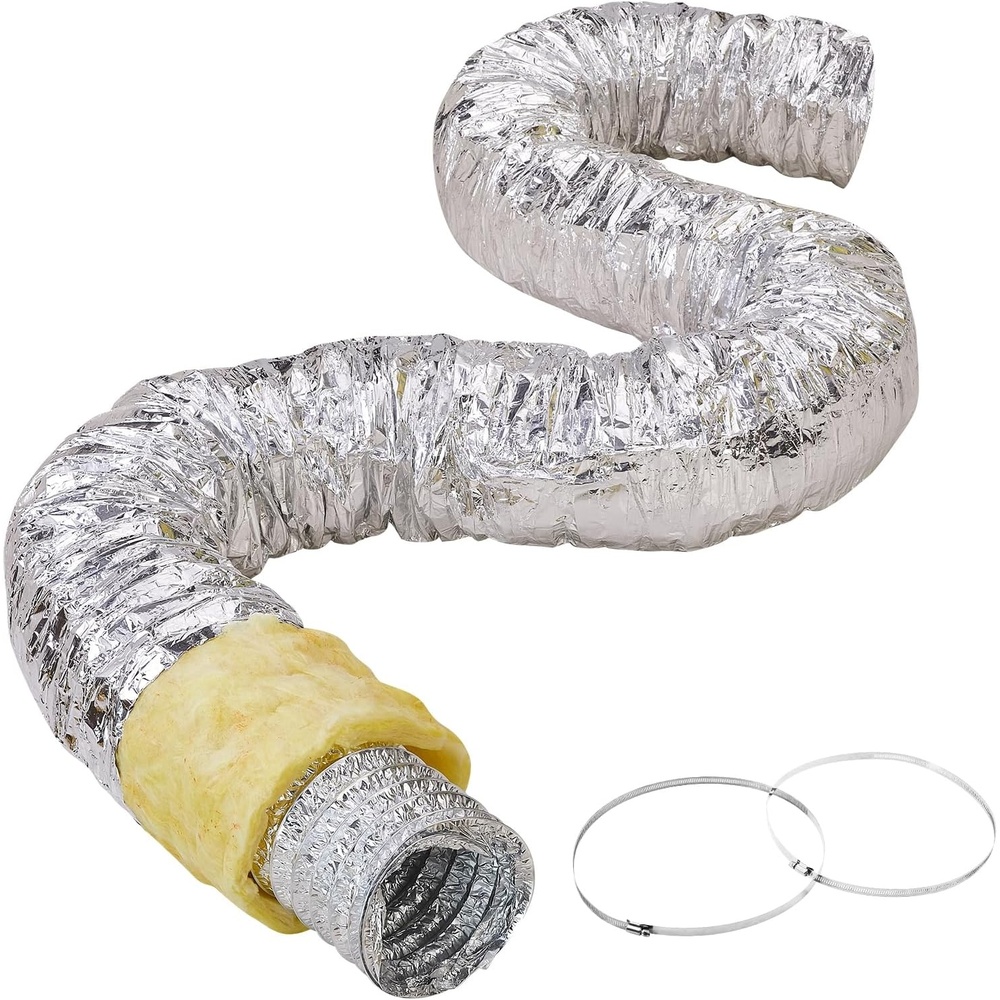 image:imageVEVOR 5 Inch Insulated Flexible Duct R4225 Feet Long with 2 Duct Clamps HeavyDuty Three Layer Protection Air Ducting Hose for HVAC Heating Cooling Ventilation and Exhaust Ductwork InsulationSilver