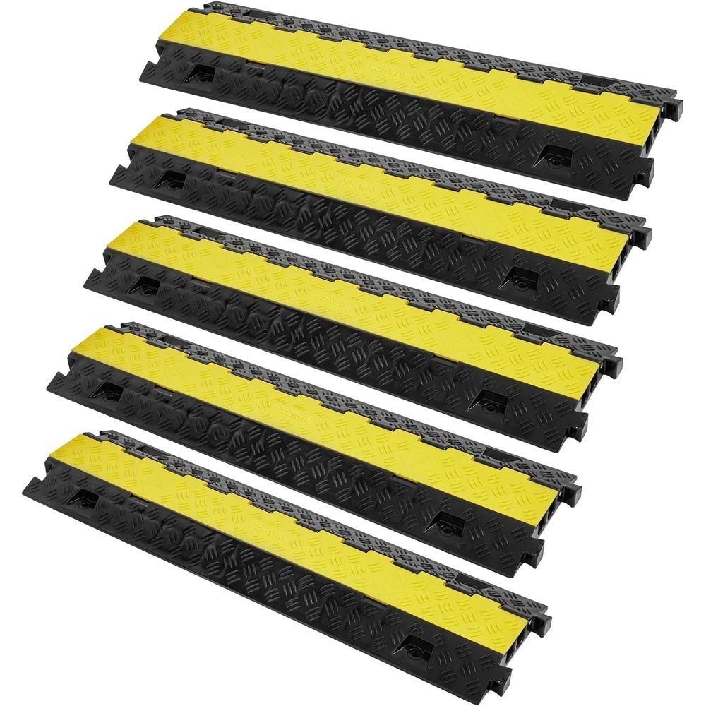 image:imageVEVOR 5 PCs TPU Cable Protector Ramp Heavy Duty 2Channel Speed Bumps for Road OdorFree EcoFriendly TPU with TPR Cover for Driveway Hose Floor Cord Cover 22000 lbsAxle Capacity5 PCs
