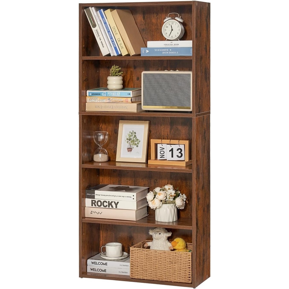 image:imageVEVOR 5 Tiers Narrow Bookshelf 53 in Wooden Open Bookcase with HeightAdjustable Shelf Freestanding Tall Display Storage Floor Bookcase Bookshelf for Library Bedroom Living Room Office Brown24 W  9 D  53 H