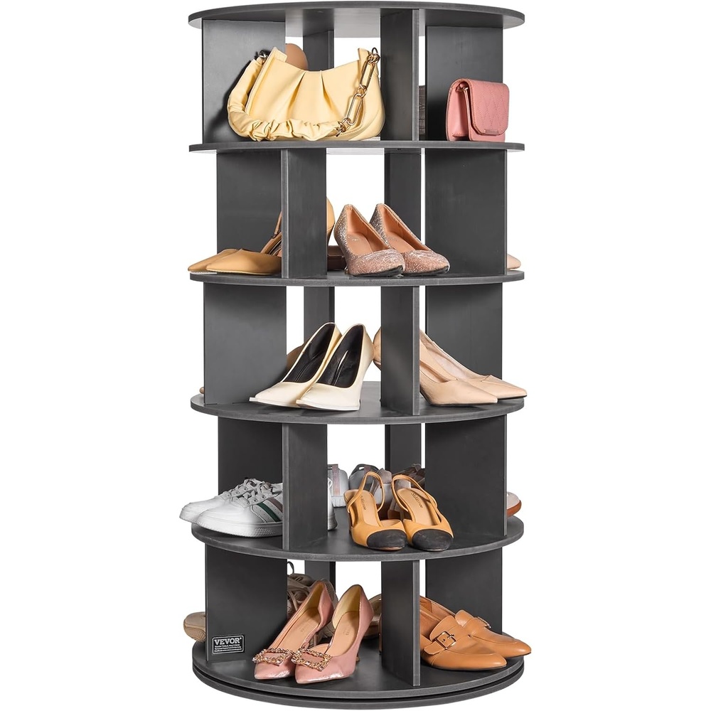 image:imageVEVOR 5 Tiers Rotating Shoe Rack Tower 360Spinning Shoe Display Revolving Shoe Rack Storage Round Carousel Lazy Susan Shoe Rack Organizer Ideal for Bedroom Living Room Entryway Black5 Tiers