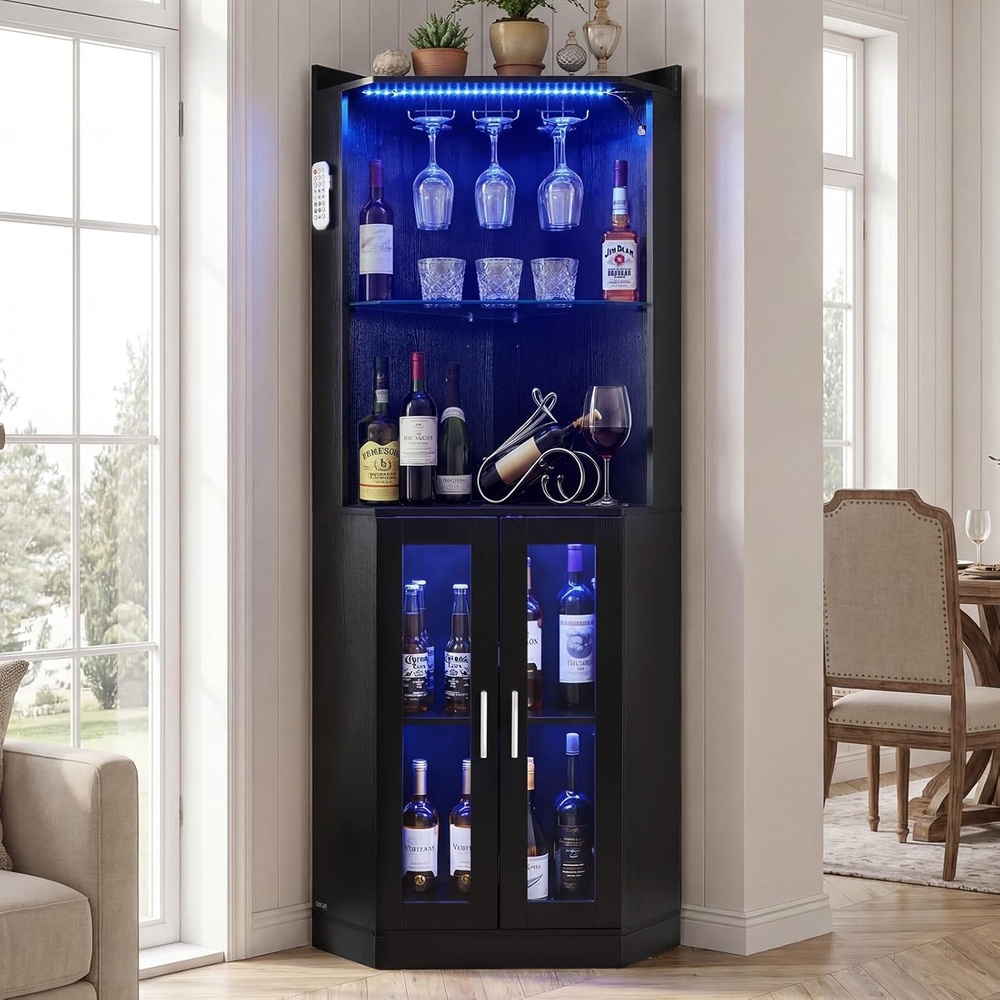 image:imageVEVOR 55 Inch Industrial Bar Cabinet Wine Table for Liquor and Glasses Sideboard Buffet Cabinet with Wine Rack Freestanding Farmhouse Wood Coffee Bar Cabinet for Living Room Home Bar and Kitchen197D x 197W x 669H