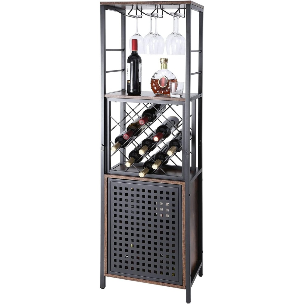 image:imageVEVOR 55 Inch Industrial Bar Cabinet Wine Table for Liquor and Glasses Sideboard Buffet Cabinet with Wine Rack Freestanding Farmhouse Wood Coffee Bar Cabinet for Living Room Home Bar and Kitchen12D x 18W x 61H