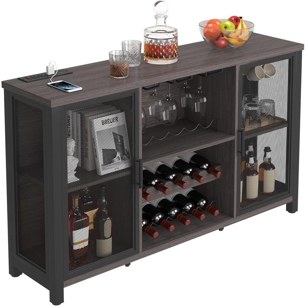 image:imageVEVOR 55 Inch Industrial Bar Cabinet Wine Table for Liquor and Glasses Sideboard Buffet Cabinet with Wine Rack Freestanding Farmhouse Wood Coffee Bar Cabinet for Living Room Home Bar and Kitchen55D x 138W x 323H