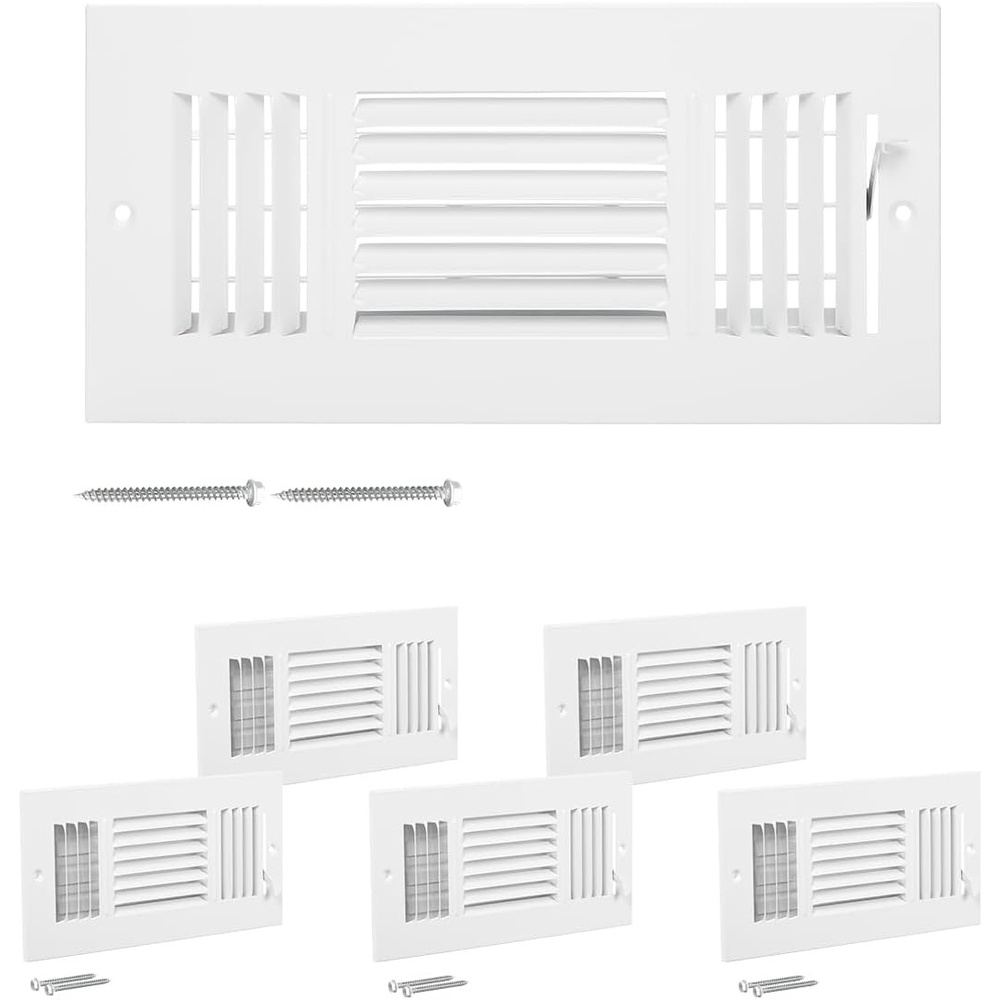 image:imageVEVOR 6 x 10 Inch Air Vent Covers 6Pack Return Air Vent Cover HVAC 3Direction Iron Vent Grilles for Wall amp Ceiling Rustproof AntiPeeling Air Vents Deflector Adjustable with Metal Damper White4 x 10 Inch