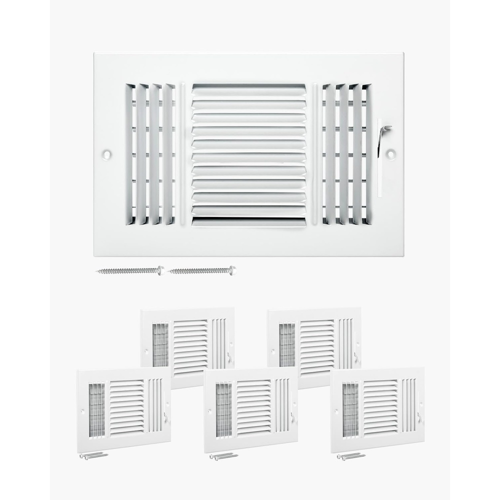 image:imageVEVOR 6 x 10 Inch Air Vent Covers 6Pack Return Air Vent Cover HVAC 3Direction Iron Vent Grilles for Wall amp Ceiling Rustproof AntiPeeling Air Vents Deflector Adjustable with Metal Damper White6 x 10 Inch