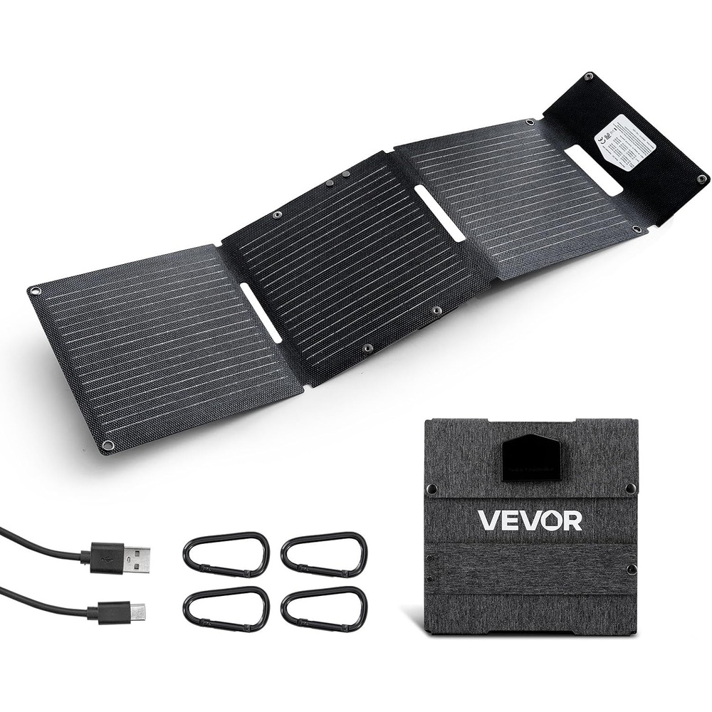 image:imageVEVOR 60W Foldable Solar Panel Charger 16BB NType Monocrystalline Solar Panel 24 Efficiency Lightweight Portable with MC4 Output TypeC USBA amp DC Ports for Power Stations Camping Hiking30W