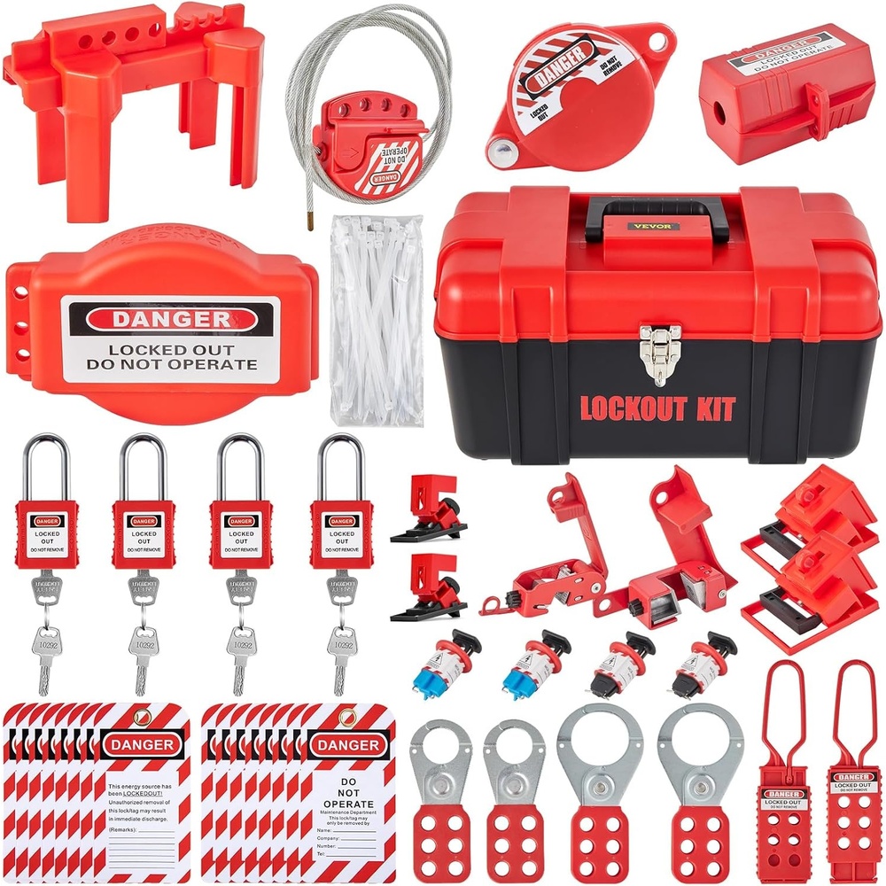 image:imageVEVOR 60pcs Lockout Tagout Kit 14 Padlocks 3 Hasps 40 Tags 40 Ties 5 Expansion Kits Lockout Station Board Metallic Industrial amp Electrical Safety42pcs Set