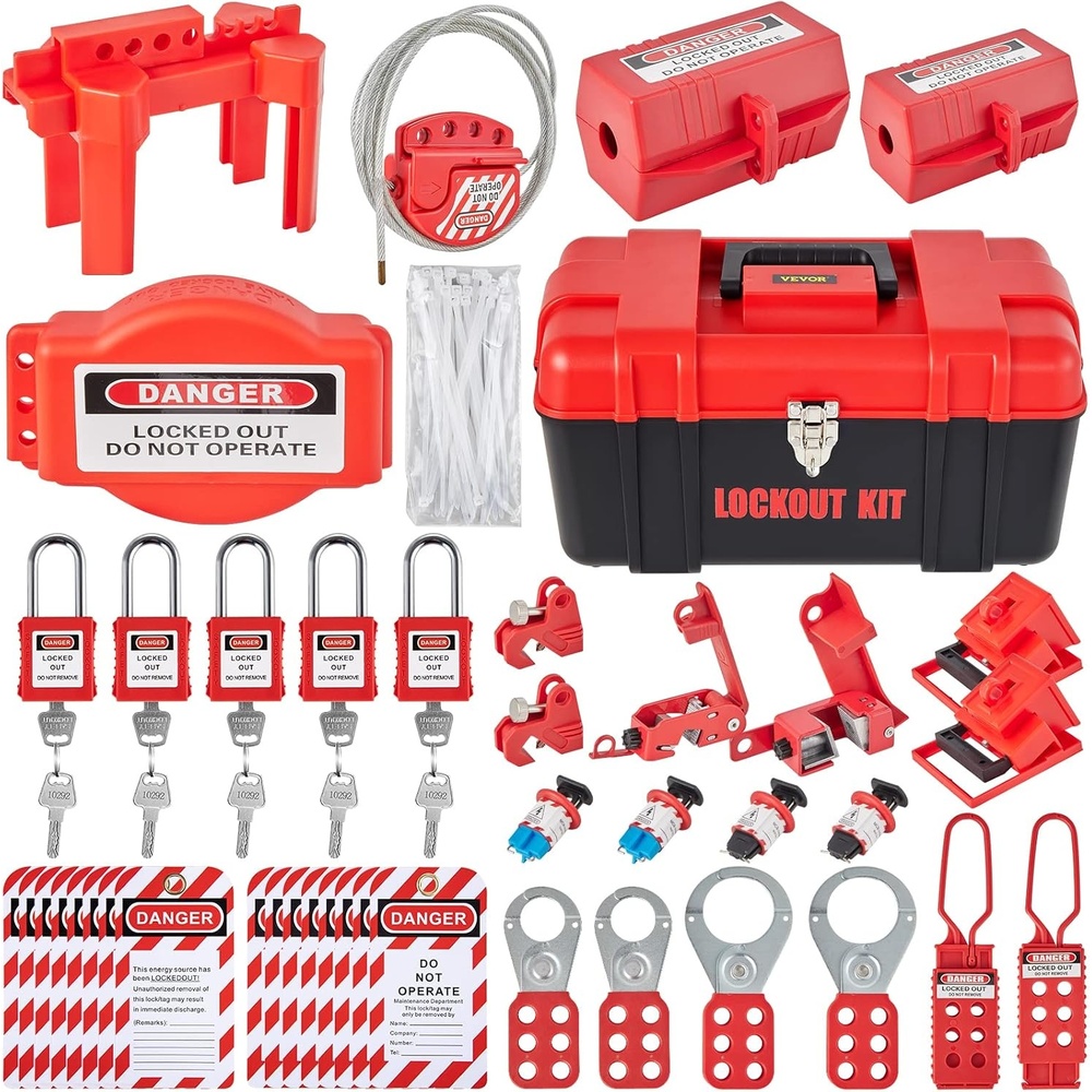 image:imageVEVOR 60pcs Lockout Tagout Kit 14 Padlocks 3 Hasps 40 Tags 40 Ties 5 Expansion Kits Lockout Station Board Metallic Industrial amp Electrical Safety43pcs Set