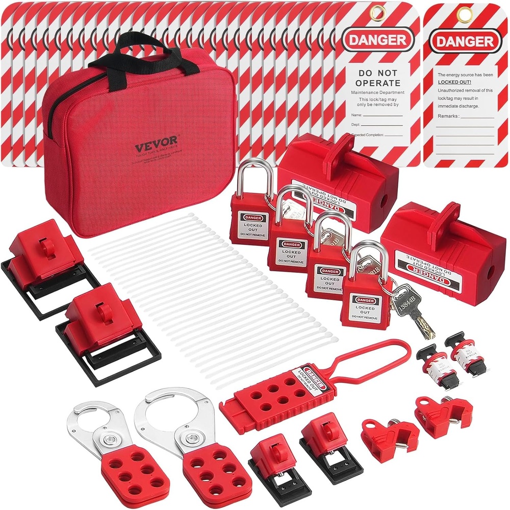 image:imageVEVOR 60pcs Lockout Tagout Kit 14 Padlocks 3 Hasps 40 Tags 40 Ties 5 Expansion Kits Lockout Station Board Metallic Industrial amp Electrical Safety47pcs Set