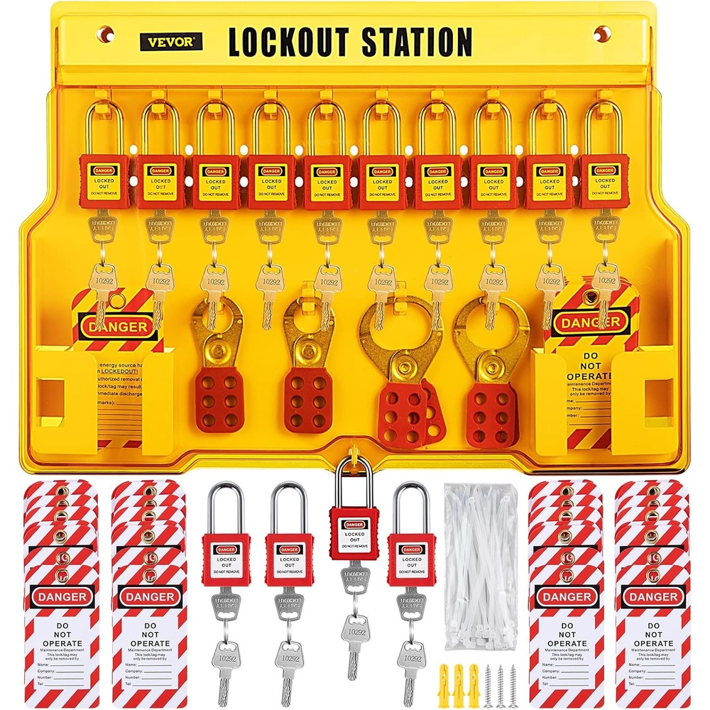image:imageVEVOR 60pcs Lockout Tagout Kit 14 Padlocks 3 Hasps 40 Tags 40 Ties 5 Expansion Kits Lockout Station Board Metallic Industrial amp Electrical Safety58pcs Set