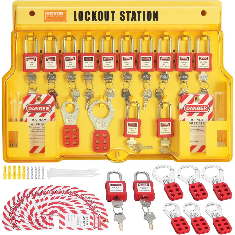 image:imageVEVOR 60pcs Lockout Tagout Kit 14 Padlocks 3 Hasps 40 Tags 40 Ties 5 Expansion Kits Lockout Station Board Metallic Industrial amp Electrical Safety60pcs Set