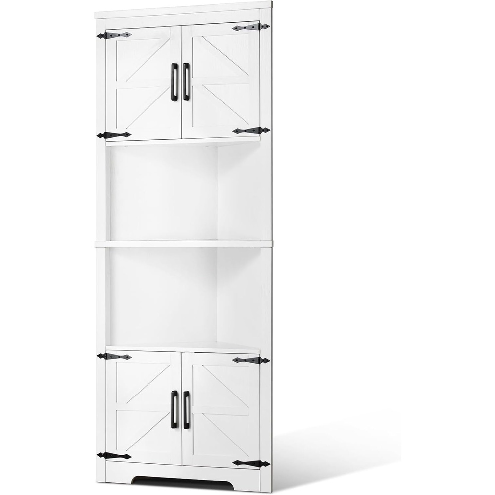 image:imageVEVOR 68 Tall Corner Storage Cabinet 6 Tiers Farmhouse Storage Cabinet with 4 Wooden Doors amp Adjustable Shelves Freestanding Corner Kitchen Cabinet for Living Room Kitchen Laundry Room WhiteT1