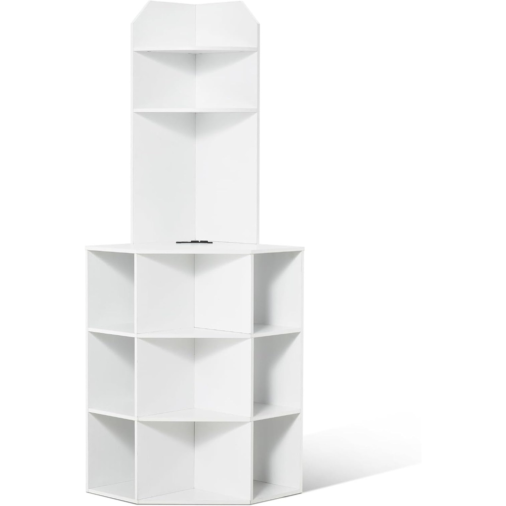 image:imageVEVOR 68 Tall Corner Storage Cabinet 6 Tiers Farmhouse Storage Cabinet with 4 Wooden Doors amp Adjustable Shelves Freestanding Corner Kitchen Cabinet for Living Room Kitchen Laundry Room WhiteT2