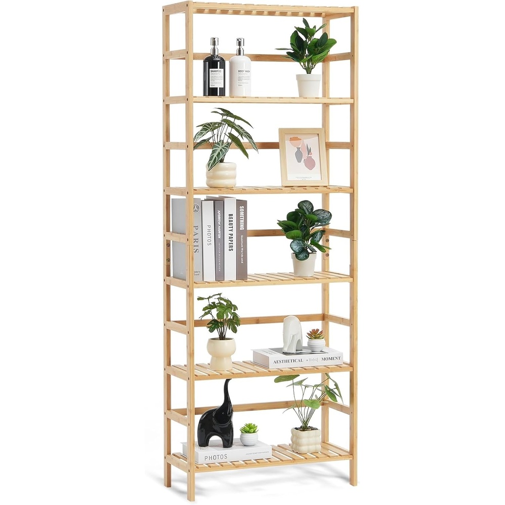 image:imageVEVOR 6Tier Bamboo Shelf Open Wood Bookshelf Display Storage Rack Organizer Freestanding Flower Plant Stand Multifunctional Bamboo Bookshelf Ideal for Bathroom Bedroom Office Study Natural6Tier