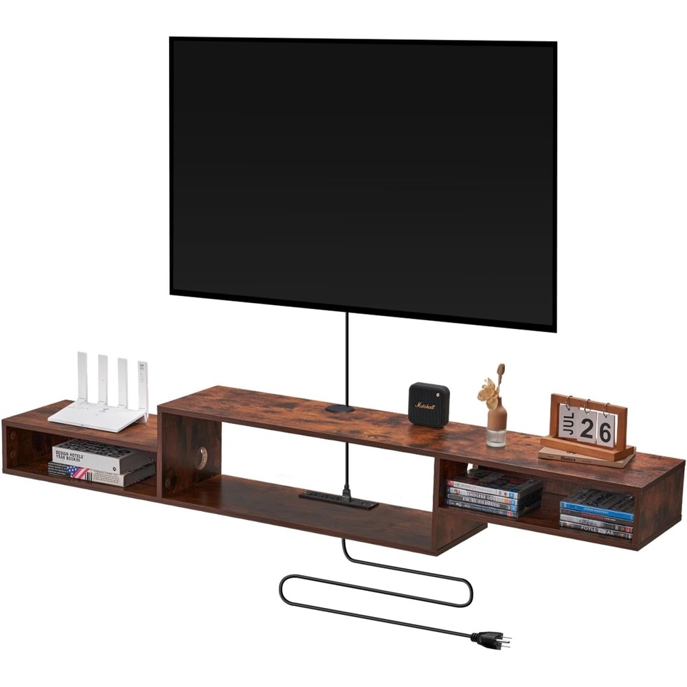 image:imageVEVOR 71 Floating TV Stand with Power amp USB Outlet Wall Mounted TV Console Entertainment Center Modern Floating Under TV Shelf with Storage for Audio Video Cable Box Game Console Rustic BrownRustic Brown