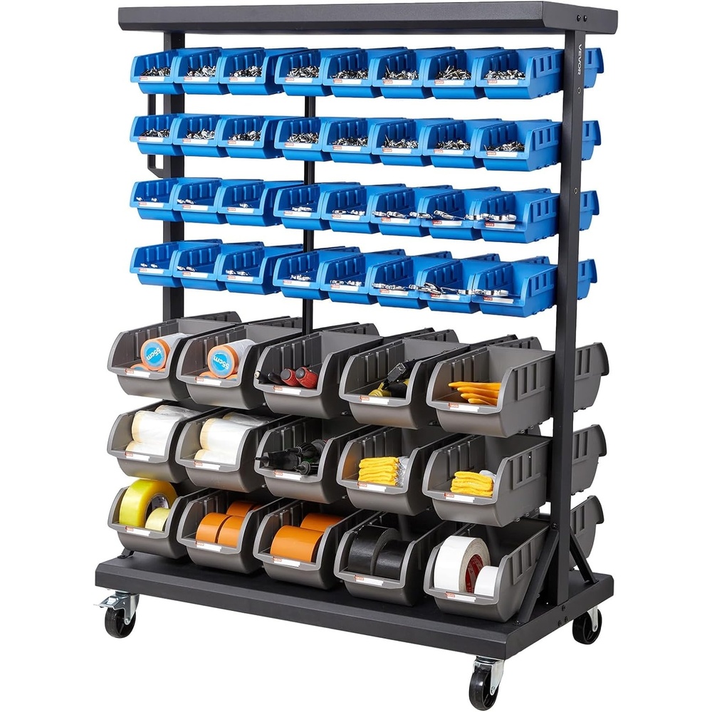 image:imageVEVOR 7Tier Rolling Bin Storage Rack 24 Small Bins Bin Rack Storage Steel Wire Shelving System with Wheels Mobile Tool Organizer for Garage Warehouse Office Restaurant Classroom Kitchen9005001235 mm