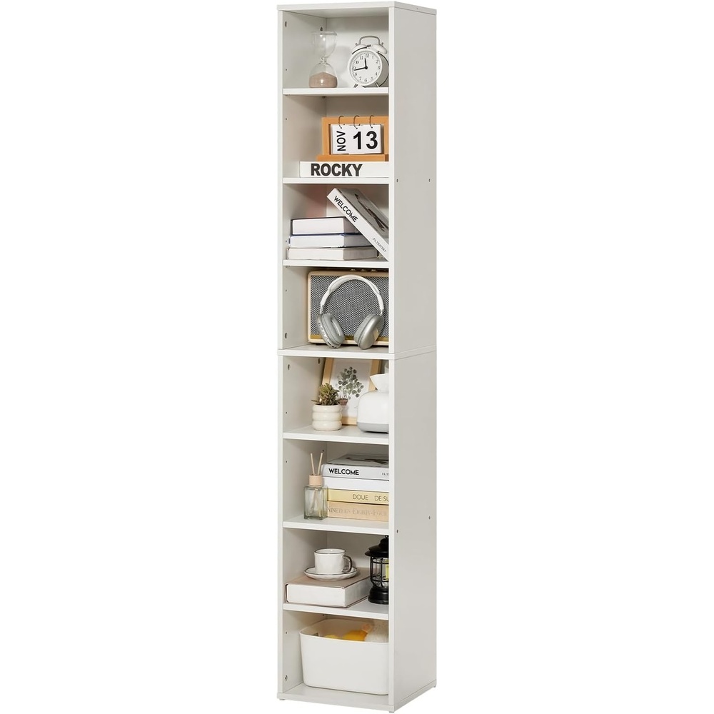image:imageVEVOR 8 Tiers Narrow Bookshelf 71 in Wooden Tall Open Bookcase with HeightAdjustable Shelf Freestanding Display Storage Floor Bookcase Bookshelf for Library Bedroom Living Room Office White8Tier