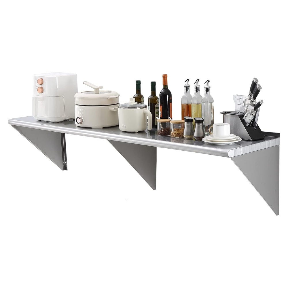 image:imageVEVOR 86 x 24 2Pack Stainless Steel Shelf Wall Mounted Floating Shelving with Backsplash 44 lbs Load Capacity Commercial Shelves Heavy Duty Storage Rack for Restaurant Kitchen Bar Home18 x 72