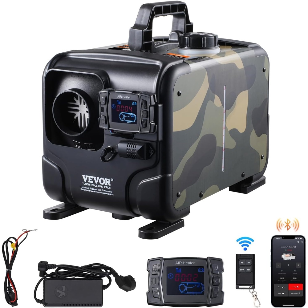 image:imageVEVOR 8KW Diesel Heater 12V24V All in One Diesel Air Heater Bluetooth APP Control Remote Control and Display Screen CO Alarm Fast Heating Horizontal Portable Diesel Heater for Vehicles GarageCamouflage Round
