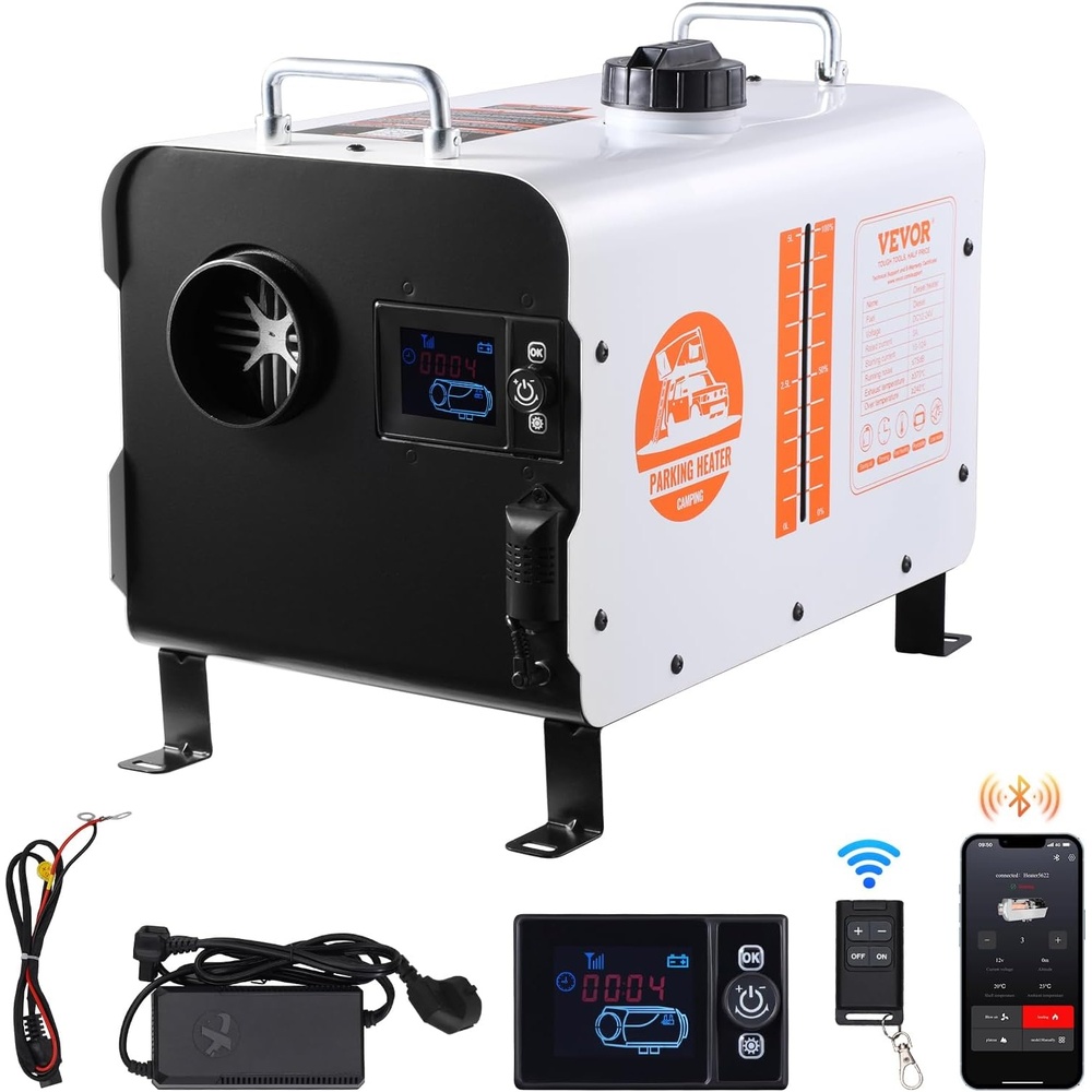 image:imageVEVOR 8KW Diesel Heater 12V24V All in One Diesel Air Heater Bluetooth APP Control Remote Control and Display Screen CO Alarm Fast Heating Horizontal Portable Diesel Heater for Vehicles GarageWhite