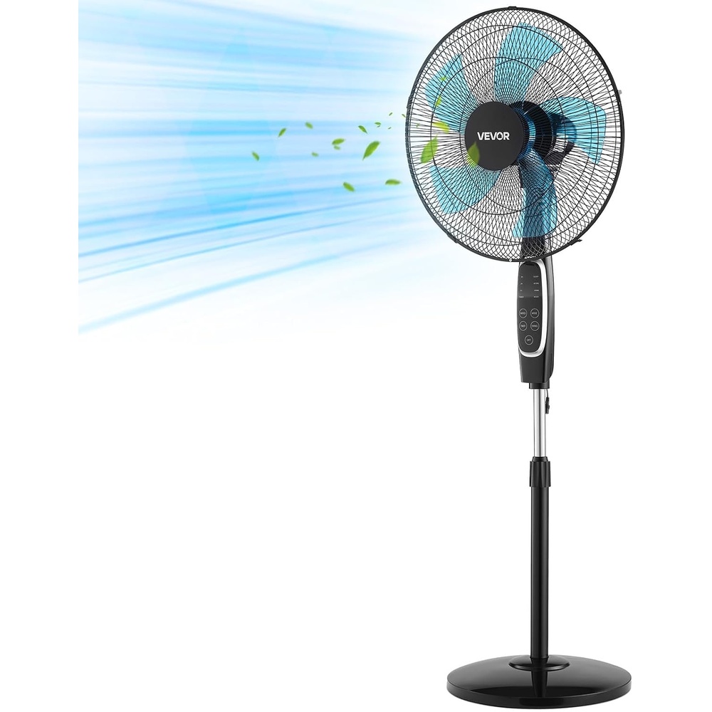 image:imageVEVOR 9Inch Pedestal Fan 80 Oscillating Standing Floor Fan with Quite DC Motor Remote Control 9 Speeds amp 4 Smart Modes 24H Timer Adjustable Height for Home Bedroom Living Room WhiteBlack