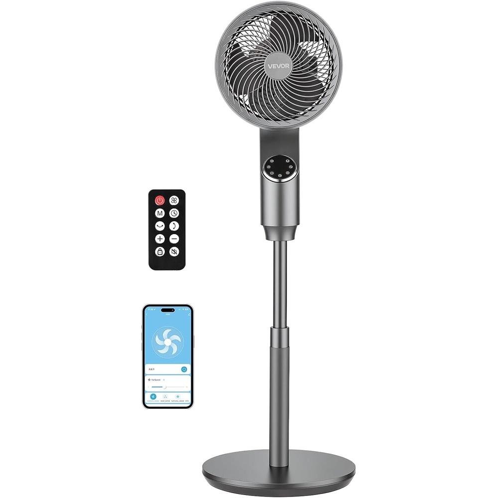image:imageVEVOR 9Inch Pedestal Fan 80 Oscillating Standing Floor Fan with Quite DC Motor Remote Control 9 Speeds amp 4 Smart Modes 24H Timer Adjustable Height for Home Bedroom Living Room WhiteSilver Gray
