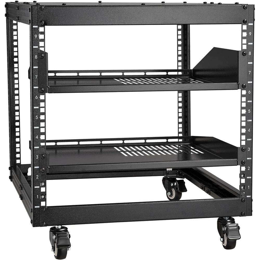 image:imageVEVOR 9U Open Frame Server Rack 2340 Adjustable Depth Free Standing or Wall Mount Network Server Rack 4 Post AV Rack with Casters Holds All Your Networking IT Equipment AV Gear Router Modem9U