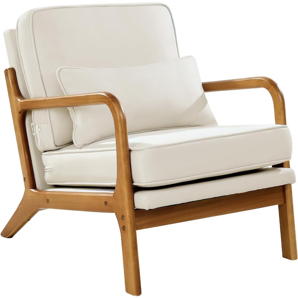 image:imageVEVOR Accent Chair Mid Century Modern Armchair with Solid Wood Frame and NonSlip Legs Upholstered Leisure Chair with Linen Fabric and 57 in Thickened Cushion for Living Room Bedroom OfficeRegular Model