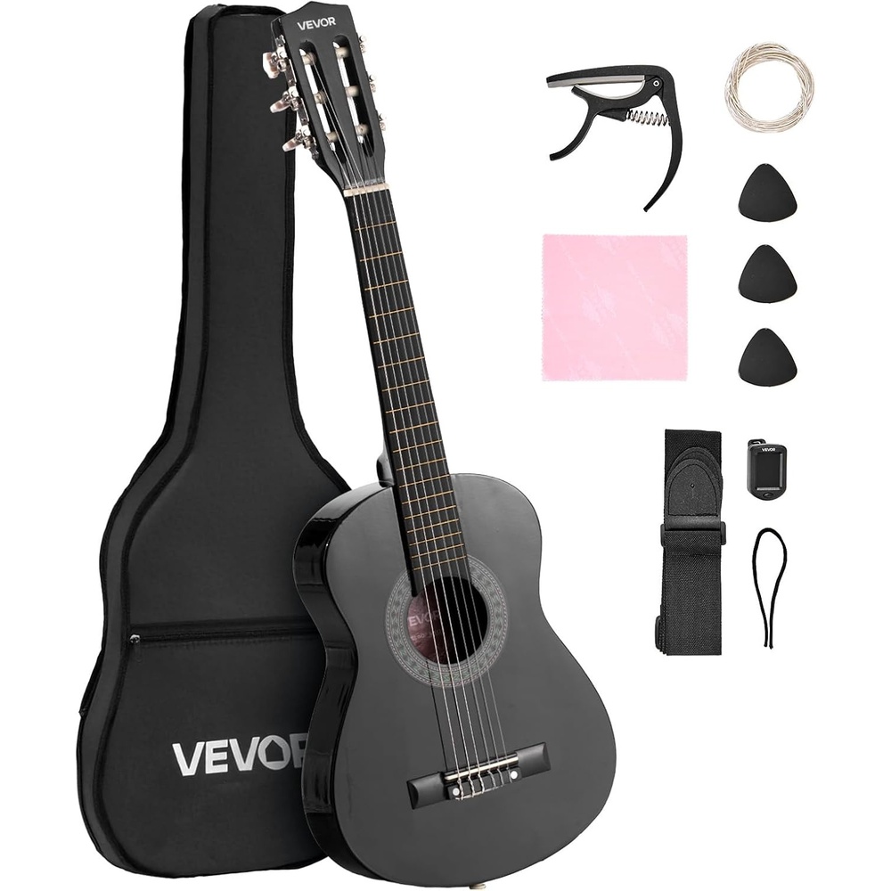 image:imageVEVOR Acoustic Guitar Classical Guitar Starter Kit for Beginners with Nylon Strings Basswood Guitar for Kids Adults Girls Boys StudentsBlack