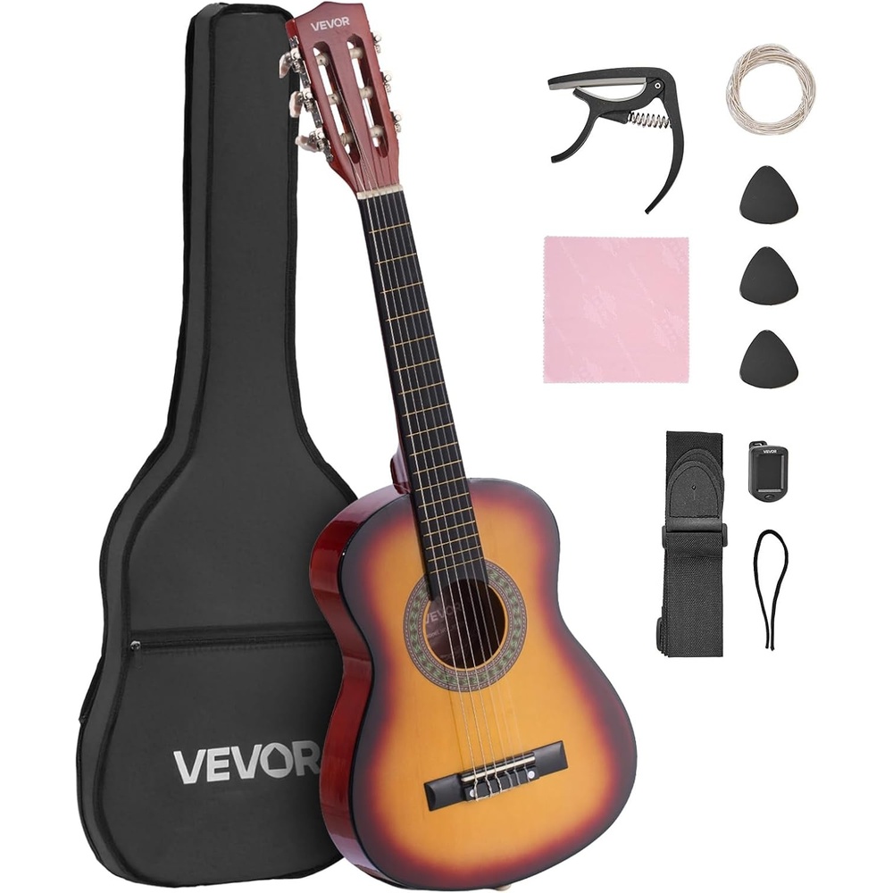 image:imageVEVOR Acoustic Guitar Classical Guitar Starter Kit for Beginners with Nylon Strings Basswood Guitar for Kids Adults Girls Boys StudentsSunburst