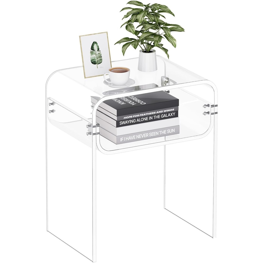 image:imageVEVOR Acrylic Bar Cart with 4 Lockable Wheels Clear Mobile Utility Rolling Cart Multifunction Serving Cart for Home Bar Kitchen Bathroom Living Room with Pulling Handle 2Tier ModernClear