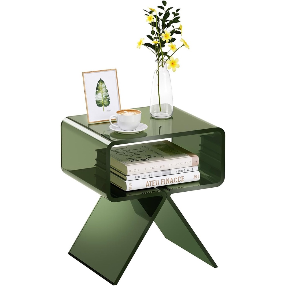image:imageVEVOR Acrylic Bar Cart with 4 Lockable Wheels Clear Mobile Utility Rolling Cart Multifunction Serving Cart for Home Bar Kitchen Bathroom Living Room with Pulling Handle 2Tier ModernGreen