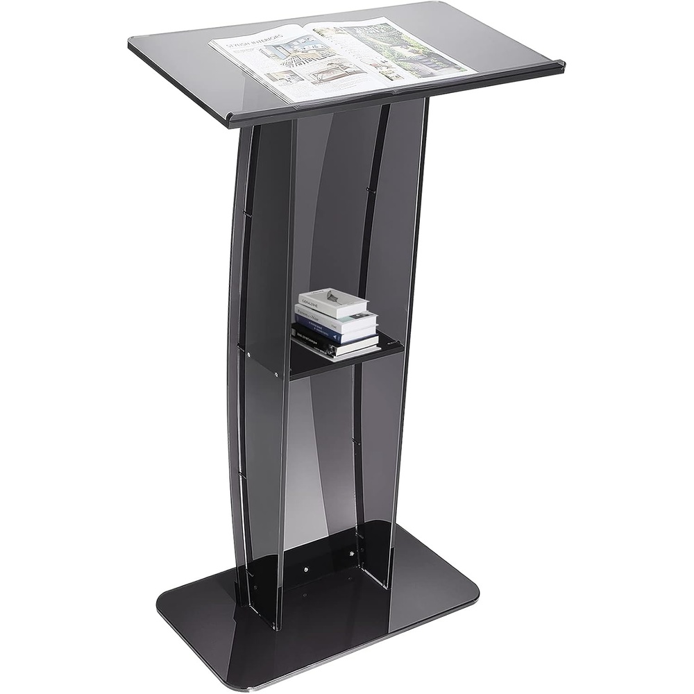 image:imageVEVOR Acrylic Podium 47 Clear Acrylic Podium Stand with Wide Reading Surface amp Storage Shelf FloorStanding Clear Pulpits Acrylic for Church Office School47 Black
