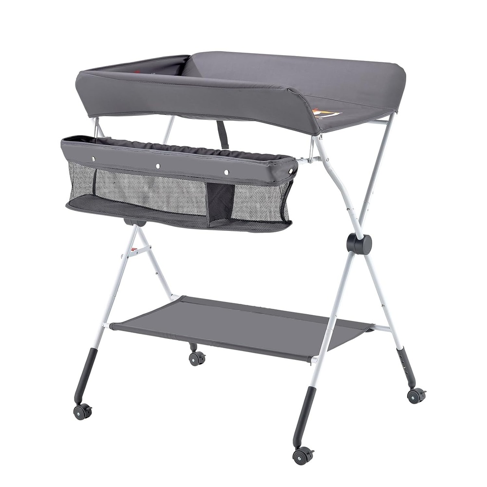 image:imageVEVOR Baby Changing Table Foldable Diaper Change Station with Side Basket Adjustable Height Changing Table with Lockable Wheels MultiFunctional Nursery Storage Organizer Graydark gray