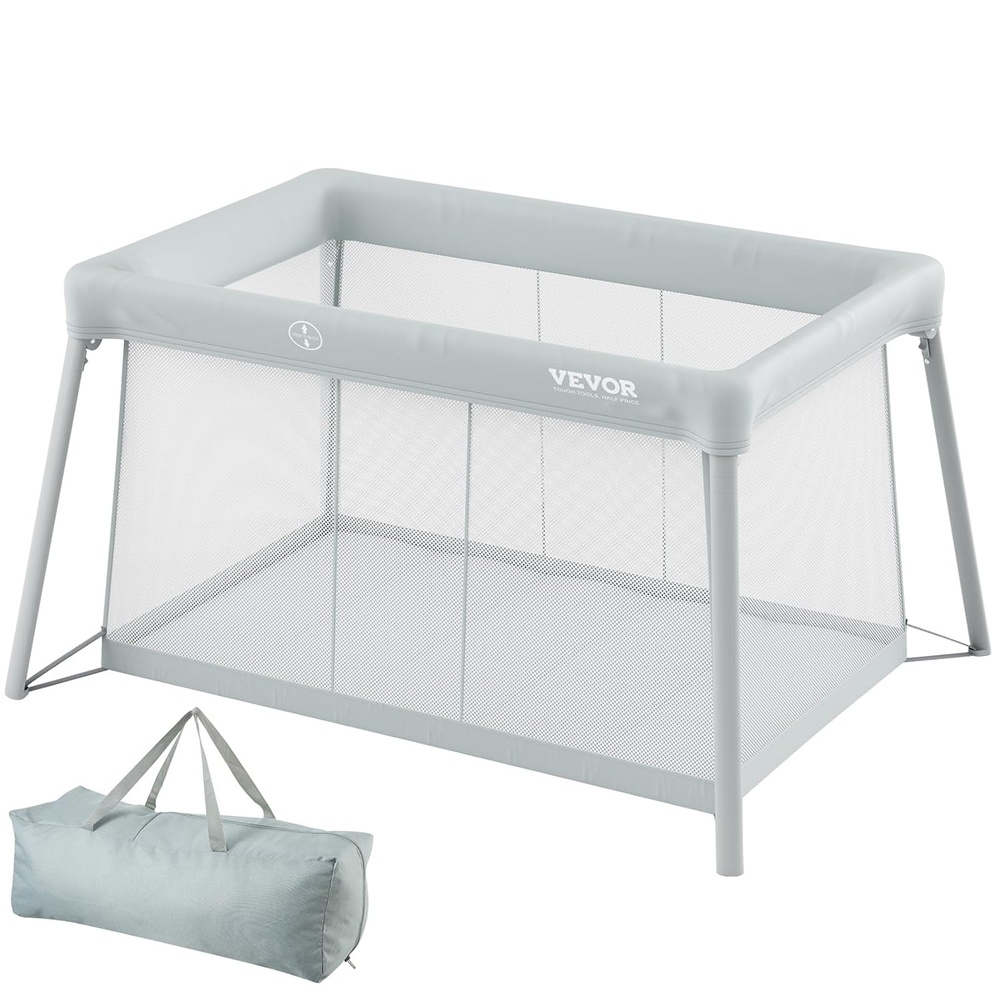 image:imageVEVOR Baby Travel Crib and Play Yard Folding Baby Playpen with Soft Mattress Pad Portable Toddlers Crib with Breathable Mesh and Travel Bag IndoorOutdoor Kid Activity Center for 036 Months Babies