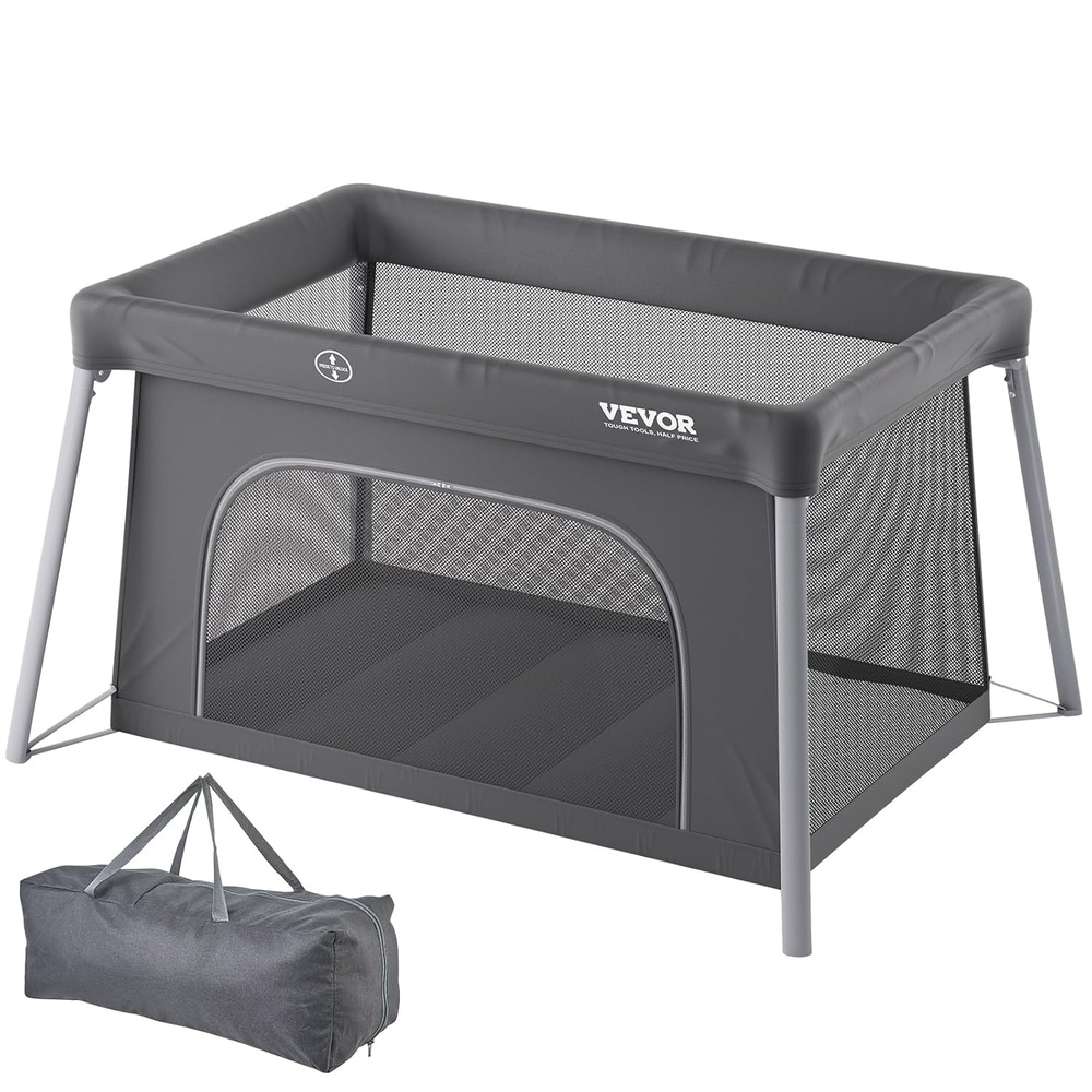 image:imageVEVOR Baby Travel Crib and Play Yard Folding Baby Playpen with Zipper Gate amp Soft Mattress Portable Toddler Crib with Breathable Mesh Travel Bag IndoorOutdoor Kids Activity Center for 036 Months