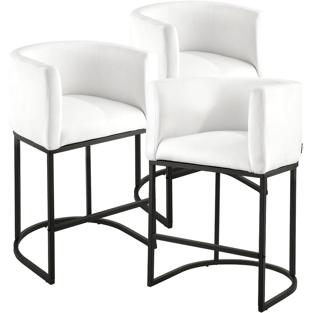 image:imageVEVOR Bar Stool Set of 3 25 inch Counter Height Stools Counter Barstool with Backrest Arm Metal Frame and Footrest Accent Fabric Bar Chair Island Barstools for Kitchen Dining Room White