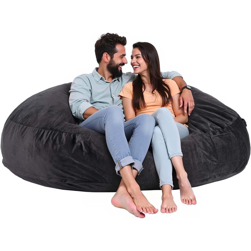 image:imageVEVOR Bean Bag Chair 3 feet Round Bean Bag Chair with Removable and Washable Cover 25D Memory Foam Filled with Soft and Smooth Dutch Velvet Bean Bag for Bedroom or Playroom BlueBlack