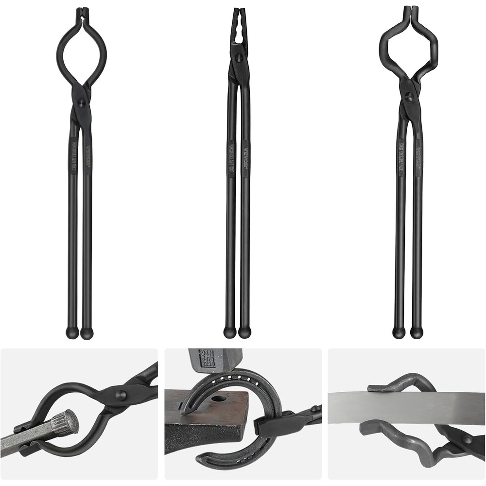 image:imageVEVOR Blacksmith Tongs 4 PCS VBit Bolt Wolf Jaw Z VBit amp Gripping  A3 Carbon Steel 18 for Blacksmiths amp BladesmithsBlack