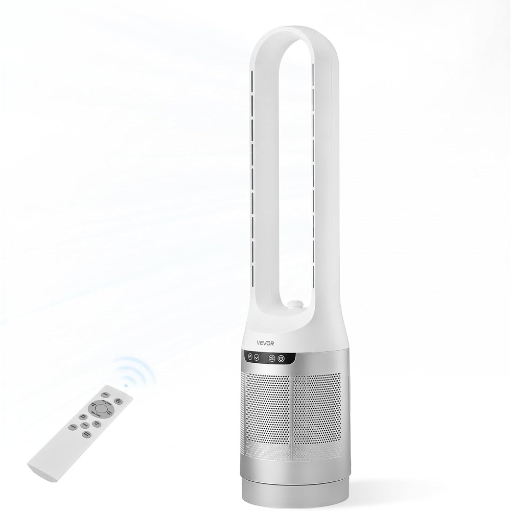 image:imageVEVOR Bladeless Tower Fan 80 Oscillating Standing Fan 8 Speeds amp 9Hour Timer 1542 ft High Velocity Floor Air Circulator Powerful Airflow with Remote for Bedroom Living Room Home OfficeWhite40 Inch