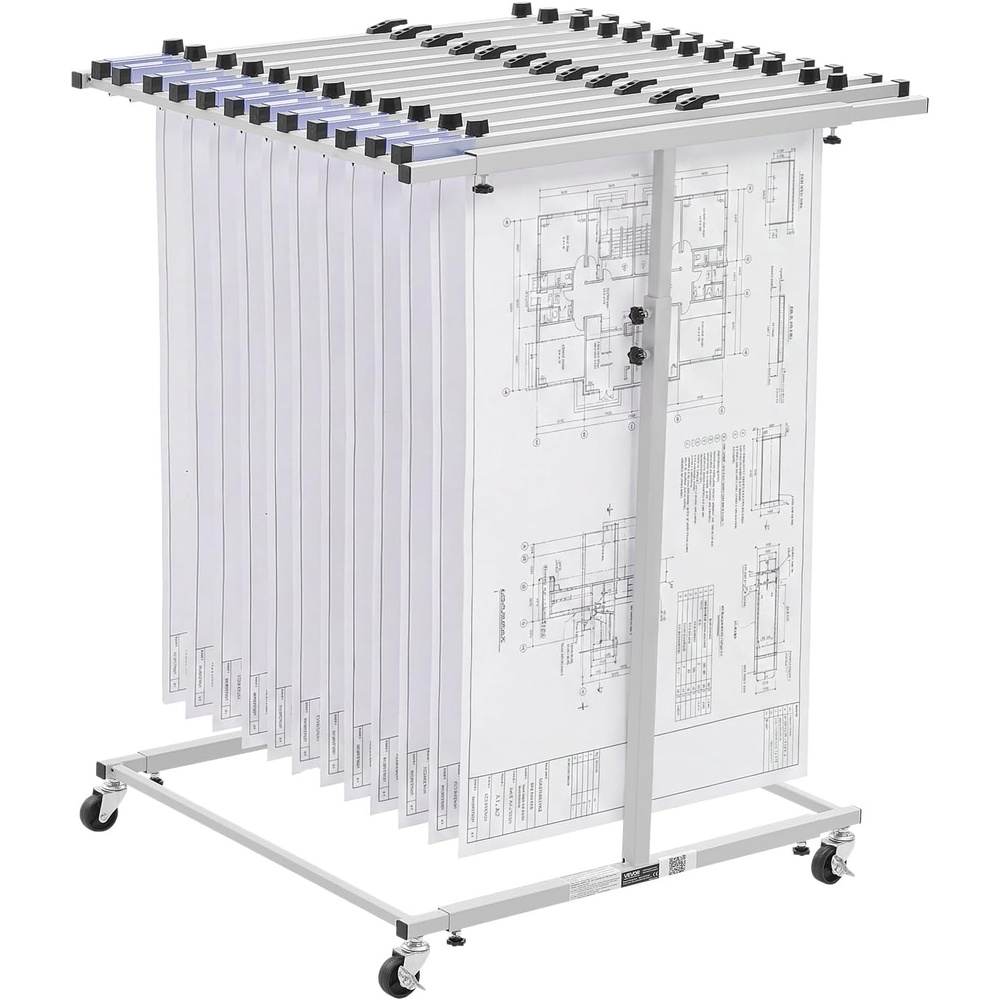 image:imageVEVOR Blueprint Storage Rack Hanging Poster Display Rack 16Tier Vertical Blueprint Roll File Holder 2 Rollstire Roll File Storage Rack for Blueprint Map Poster12 pivot