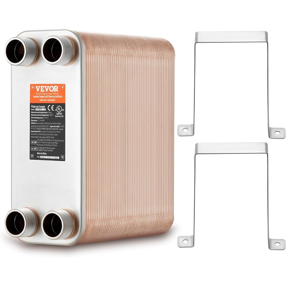 image:imageVEVOR Brazed Plate Heat Exchanger EATB2880 5x12 80 Plates Copper 316L Stainless Steel for Floor Heating Water Heating Snow Melting Beer Cooling100 Plates