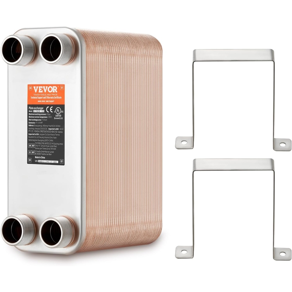 image:imageVEVOR Brazed Plate Heat Exchanger EATB2880 5x12 80 Plates Copper 316L Stainless Steel for Floor Heating Water Heating Snow Melting Beer Cooling80 Plates