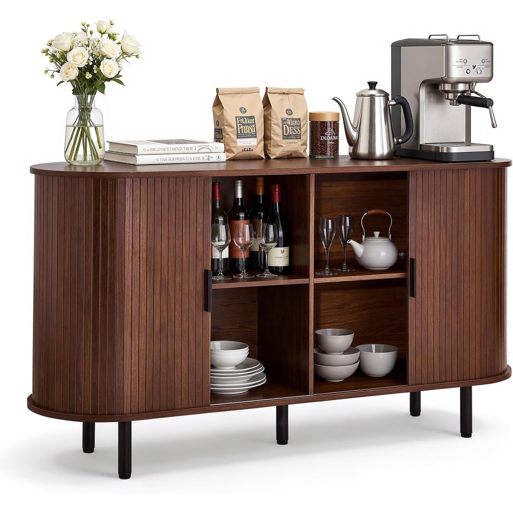 image:imageVEVOR Buffet Cabinet 55 Sideboard Cabinet with Storage Mid Century Modern Cabinet with Adjustable Shelves amp Sliding Doors Sideboard Buffet for Hallway Entryway Living Room or Kitchen Walnut