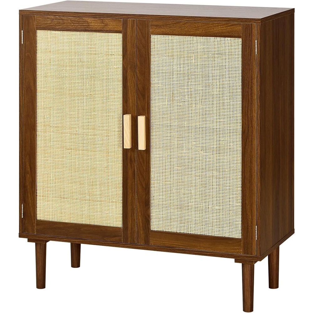 image:imageVEVOR Buffet Cabinet Rattan Sideboard Cabinet with 2 Magnetic Doors and Adjustable Shelves Accent Sideboard Buffet with Wooden Legs amp Power Cord Hole for Hallway Entryway Kitchen BlackBrown